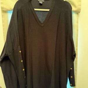 RXB Black V-Neck Sweater with Gold Button Accents